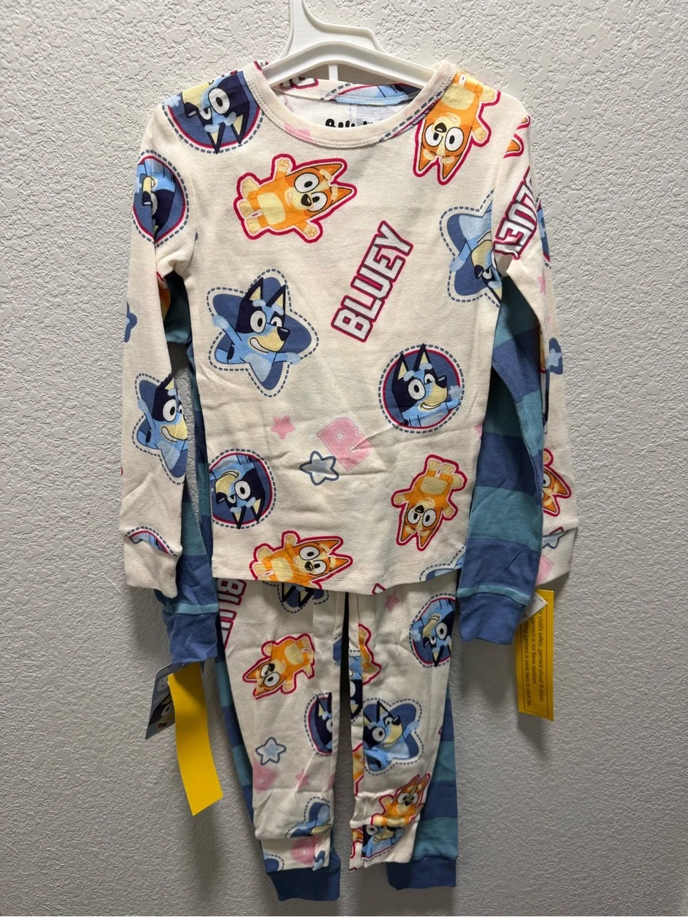 Bluey & Bingo 4pc Long Sleeve & Pants Pajama Set Size 6 NWT Blue & White